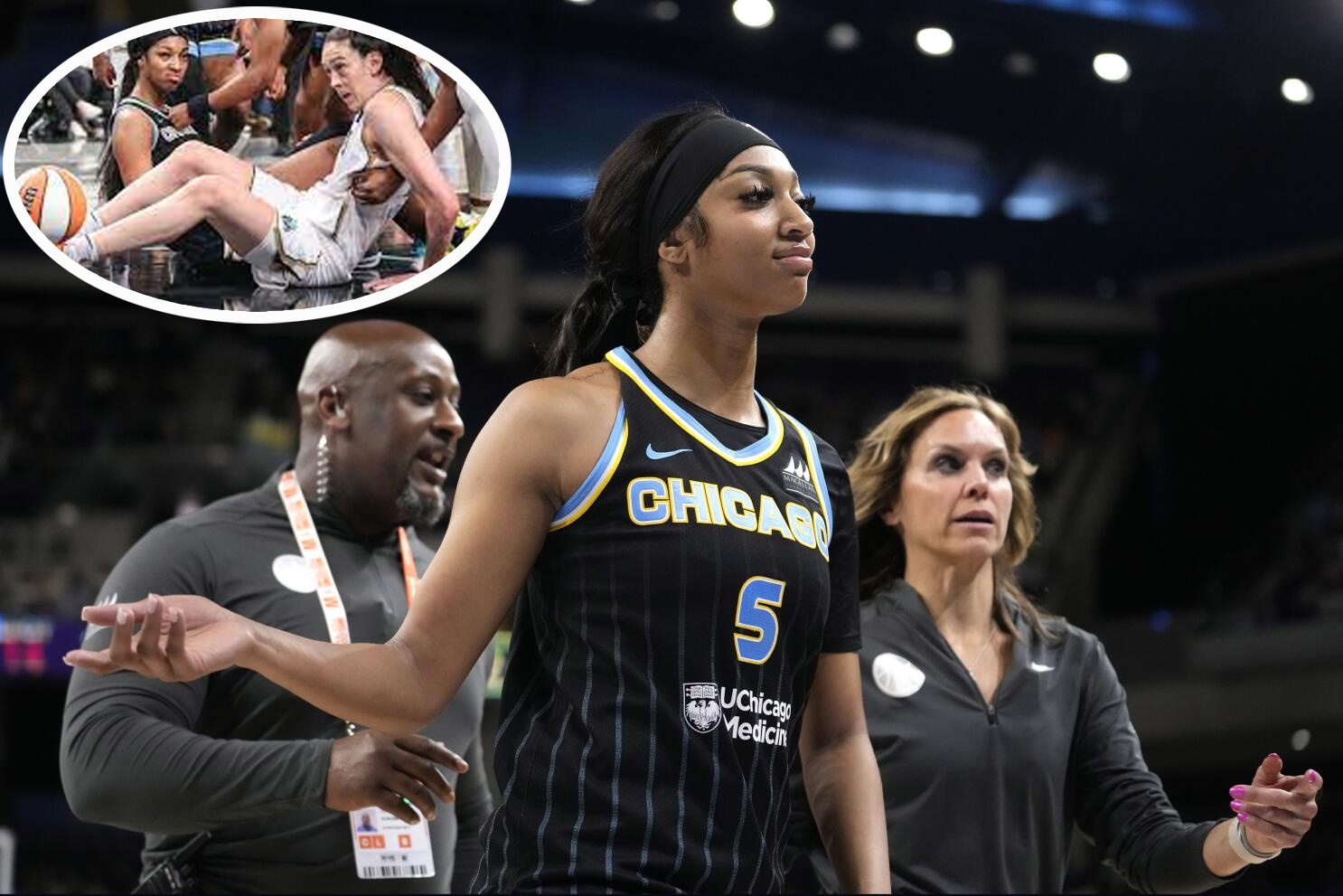 Angel Reese has left fans outraged with a disrespectful gesture towards her opponent, as she was knocked down to the floor by a former WNBA MVP