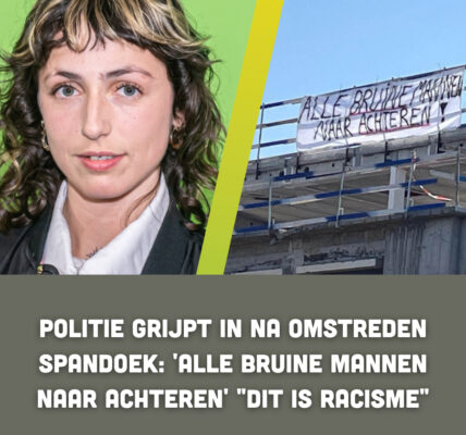 Politie grijpt in na omstreden spandoek: 'alle bruine mannen naar achteren' "Dit is racisme"