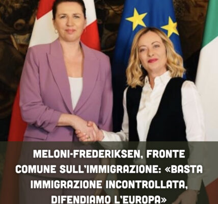 Meloni-Frederiksen, fronte comune sull’immigrazione: «Basta immigrazione incontrollata, difendiamo l’Europa»